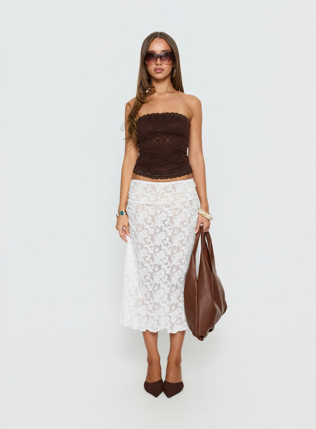 Women's Toscani Lace Frill Midi Skirt White | Lace midi skirt with frill detail 7