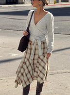 Women's Toshie Asymmetrical Midi Skirt Multi Check | Midi skirt in a check print with an asymmetrical h 0