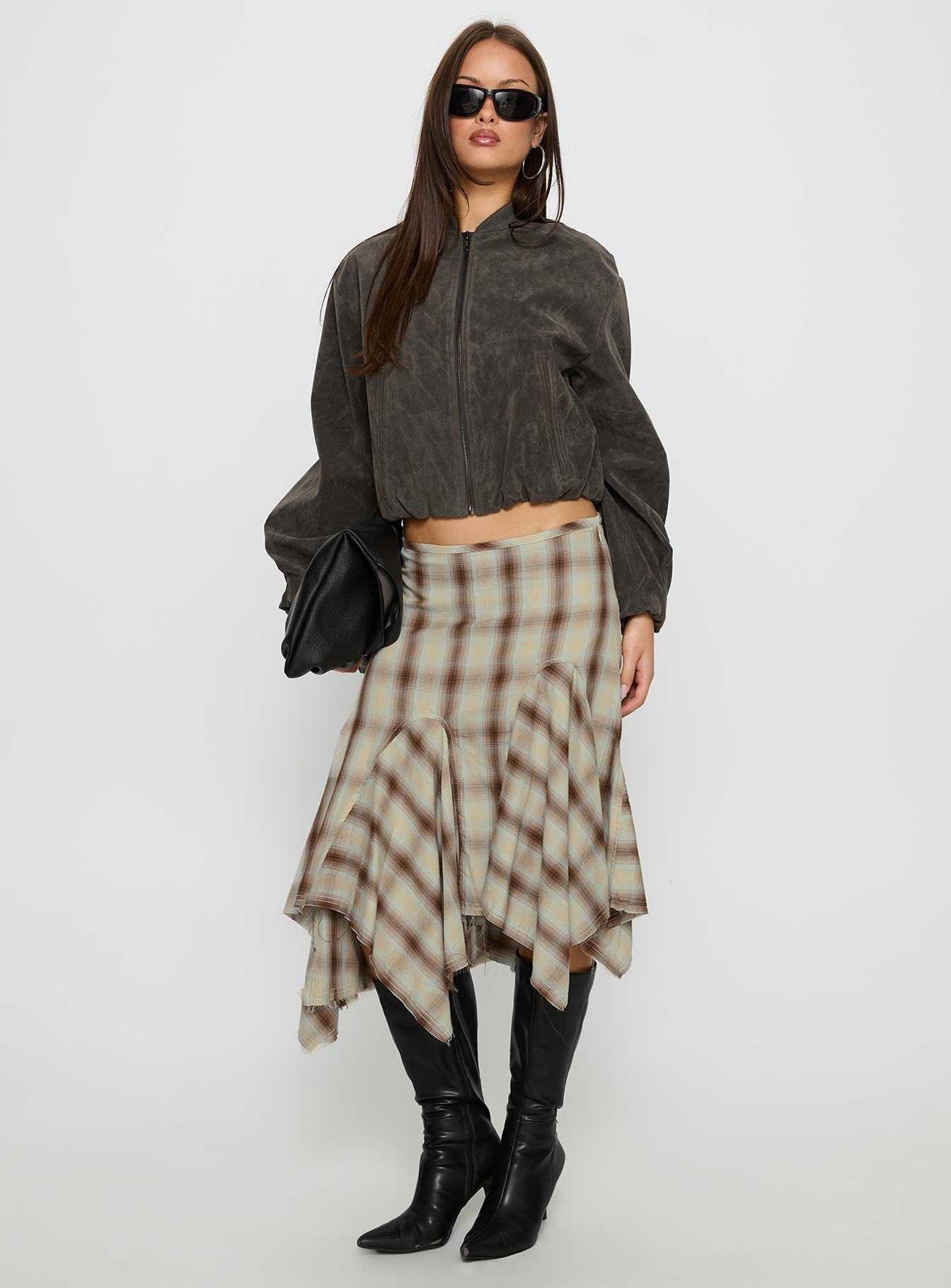 Women's Toshie Asymmetrical Midi Skirt Multi Check | Midi skirt in a check print with an asymmetrical h 1