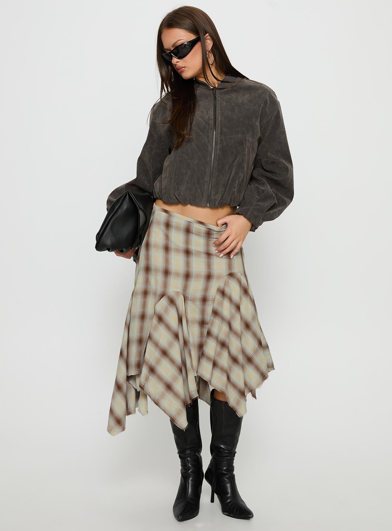 Women's Toshie Asymmetrical Midi Skirt Multi Check | Midi skirt in a check print with an asymmetrical h 2