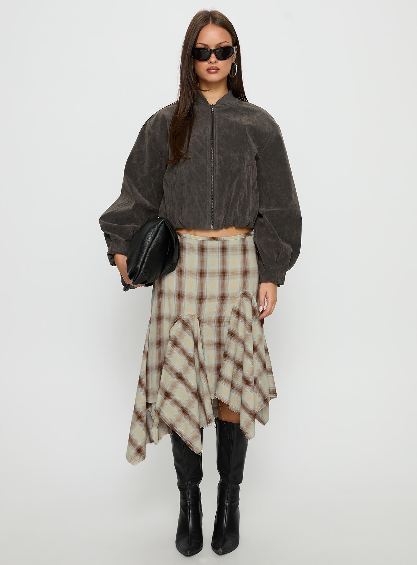 Women's Toshie Asymmetrical Midi Skirt Multi Check | Midi skirt in a check print with an asymmetrical h 6
