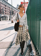 Women's Toshie Asymmetrical Midi Skirt Multi Check | Midi skirt in a check print with an asymmetrical h 7