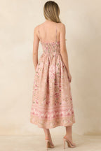 Women's Totally in Love Beige & Pink Floral Deep V-Neck Midi Dress | 100% Polyester 7