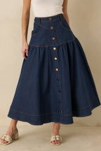 Women's Town & Country Dark Wash Denim Button-Down Maxi Skirt | 78% Cotton 2