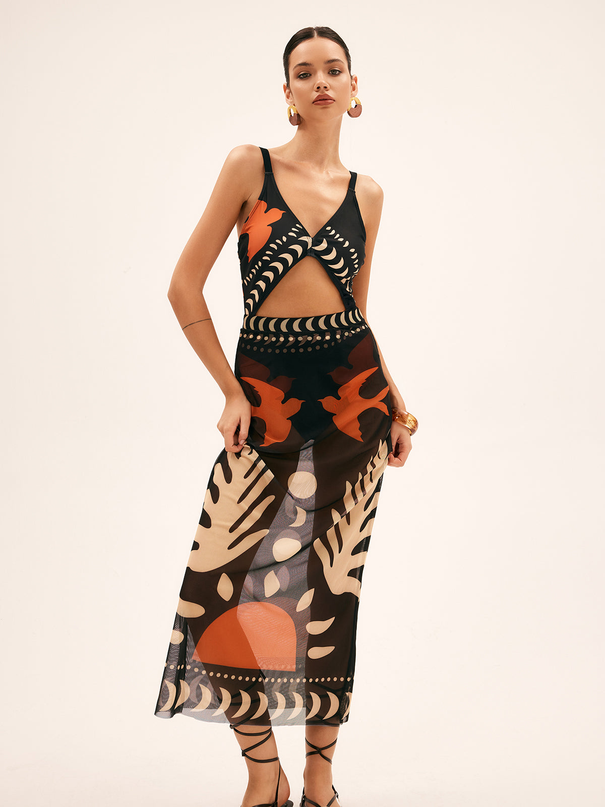 Tropical Breeze | Maxi Skirt for Women with Bird Print in Lightweight Mesh | Elegant Beach Cover-Up for Stylish Comfort 0