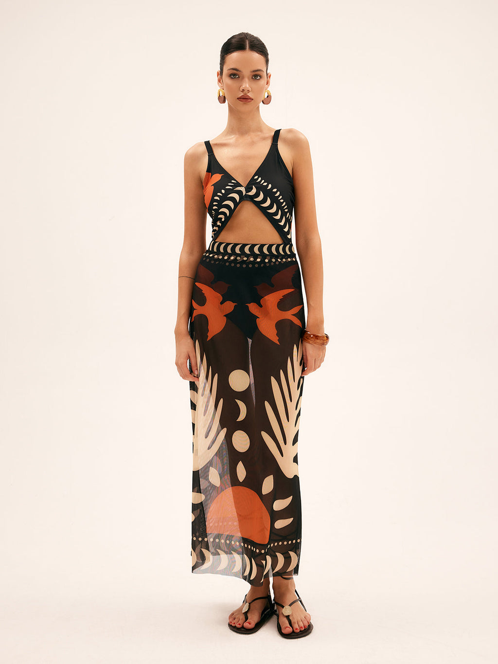 Tropical Breeze | Maxi Skirt for Women with Bird Print in Lightweight Mesh | Elegant Beach Cover-Up for Stylish Comfort 1