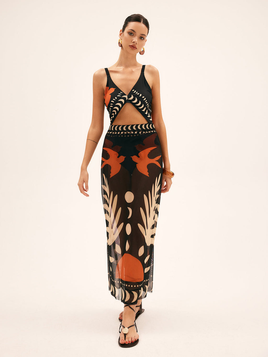 Tropical Breeze | Maxi Skirt for Women with Bird Print in Lightweight Mesh | Elegant Beach Cover-Up for Stylish Comfort 2
