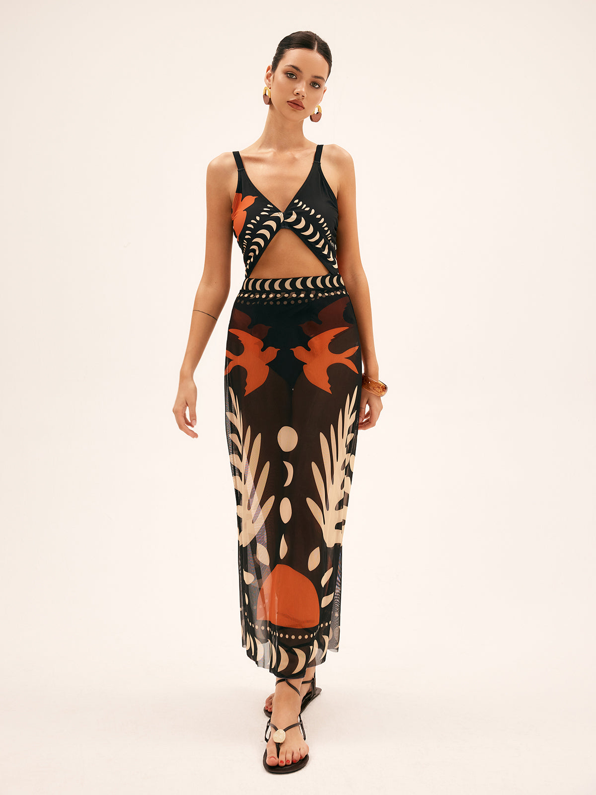 Tropical Breeze | Maxi Skirt for Women with Bird Print in Lightweight Mesh | Elegant Beach Cover-Up for Stylish Comfort 2