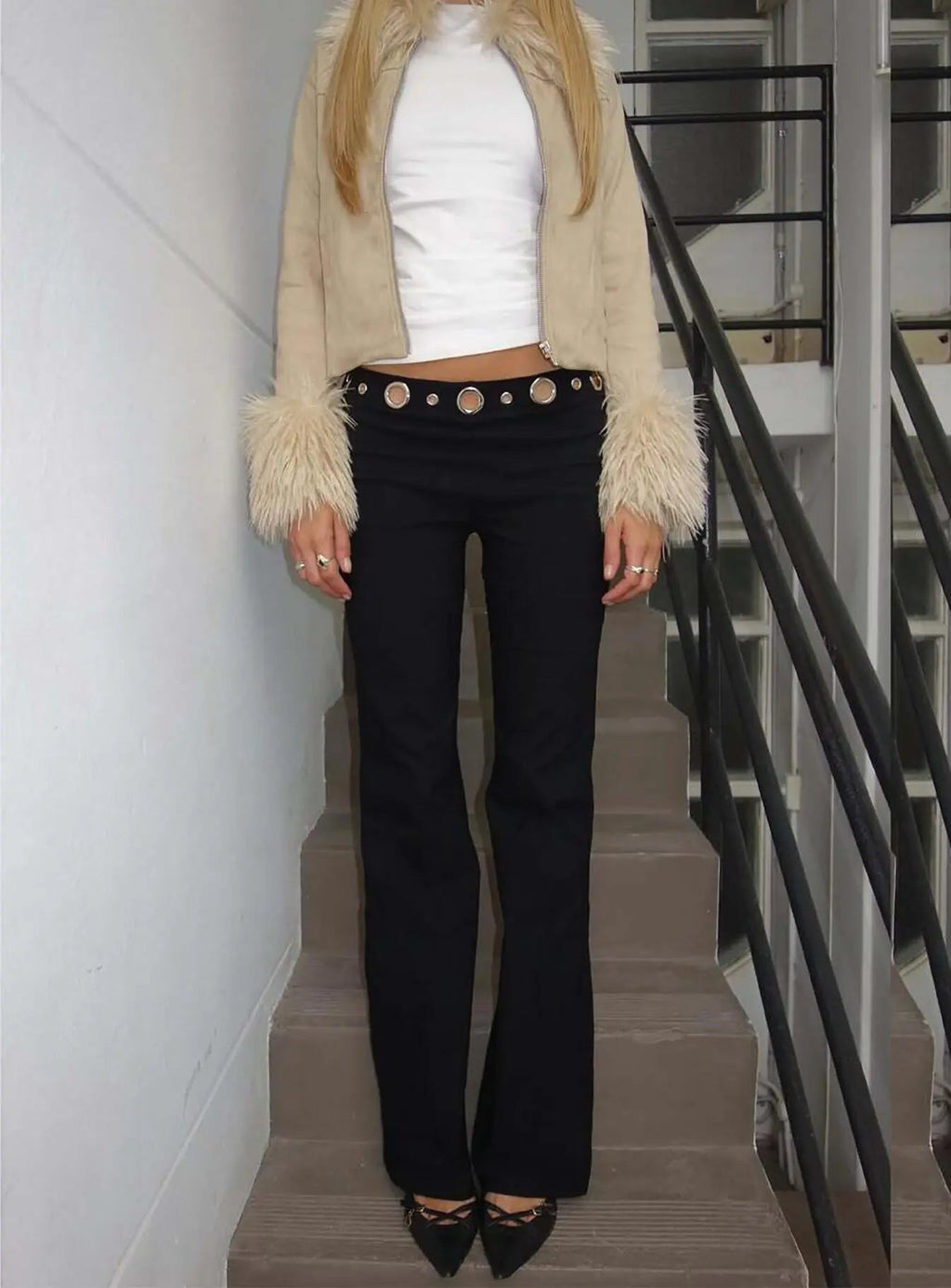 Women's True Grit Eyelet Flare Pants Black | Eyelet flared pants 0