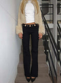 Women's True Grit Eyelet Flare Pants Black | Eyelet flared pants 0