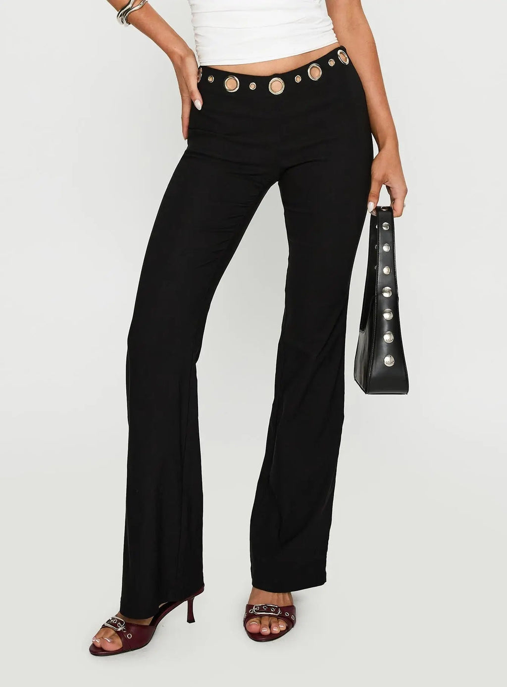 Women's True Grit Eyelet Flare Pants Black | Eyelet flared pants 1