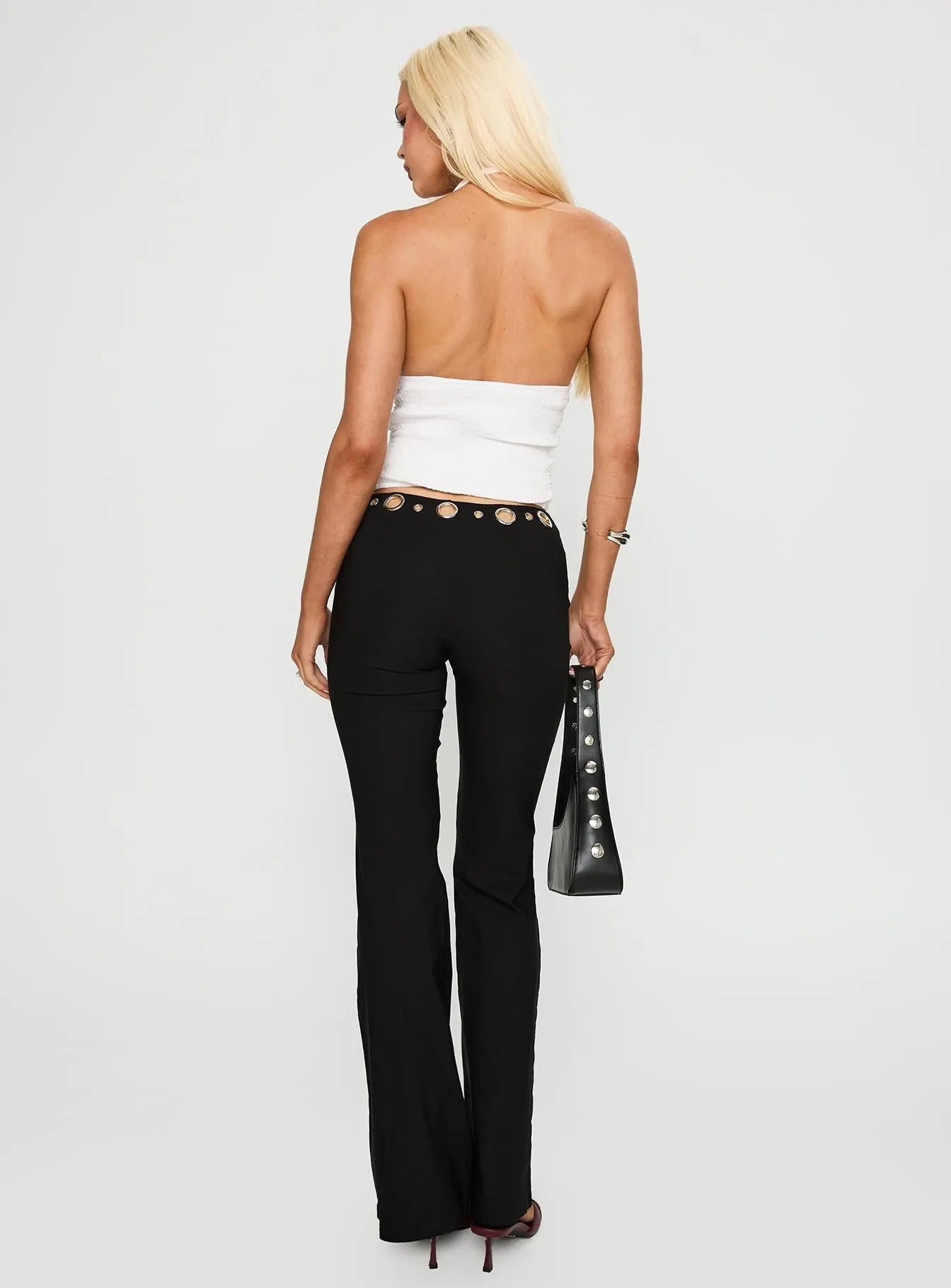 Women's True Grit Eyelet Flare Pants Black | Eyelet flared pants 4