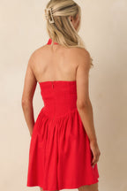 Women's Turning Heads Red Button Down Halter Mini Dress | 70% Cotton & 30% Linen 6
