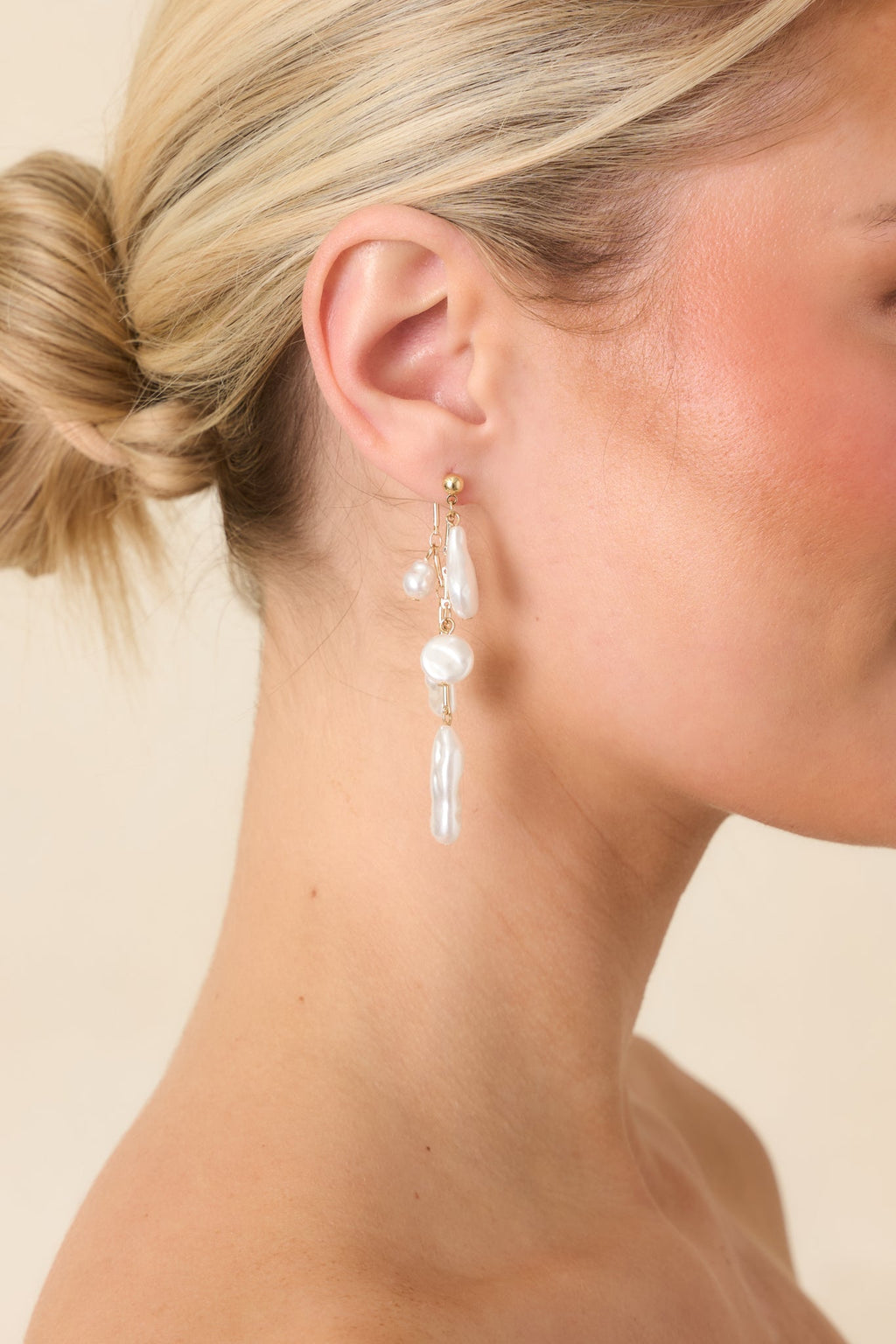 Women's Twice as Nice Gold & Pearl Drop Earrings | These Earrings Measure 2.75" in Length 0