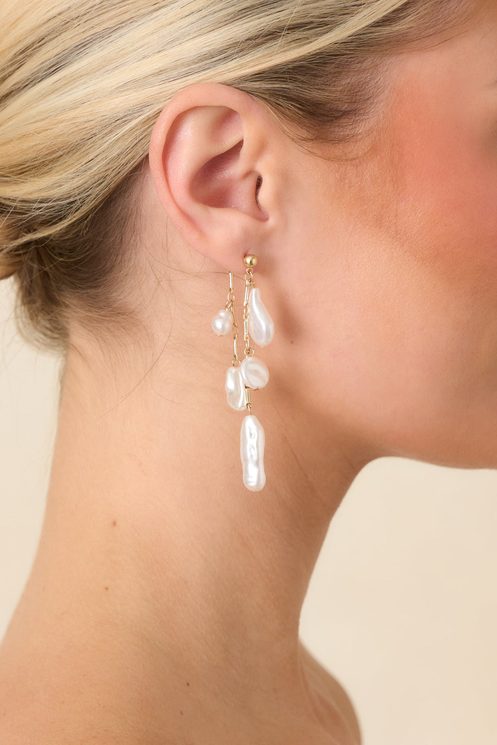 Women's Twice as Nice Gold & Pearl Drop Earrings | These Earrings Measure 2.75" in Length 1