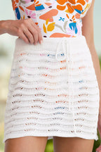 Women's Under The Golden Sun White Open Knit Cover Up Mini Skirt | 100% Polyester 1