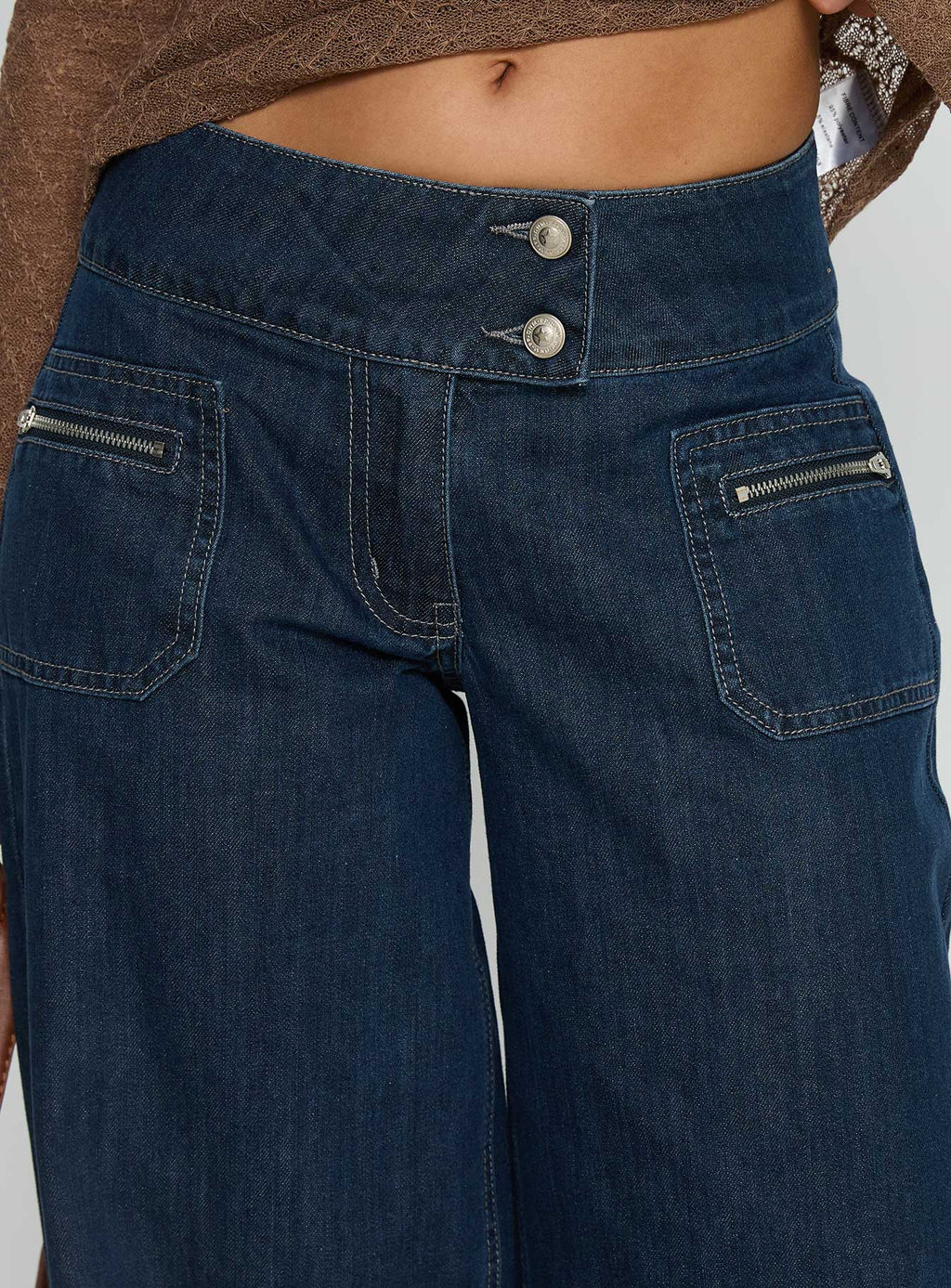Women's Unwritten Mid Rise Wide Leg Jeans Dark Blue Wash | Jeans in dark blue washed denim with a wide-leg fi 5