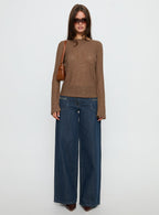 Women's Unwritten Mid Rise Wide Leg Jeans Dark Blue Wash | Jeans in dark blue washed denim with a wide-leg fi 6