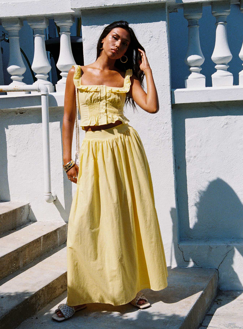 Women's Valerio Maxi Skirt Yellow | Linen blend pleated Maxi skirt 0