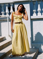 Women's Valerio Maxi Skirt Yellow | Linen blend pleated Maxi skirt 0