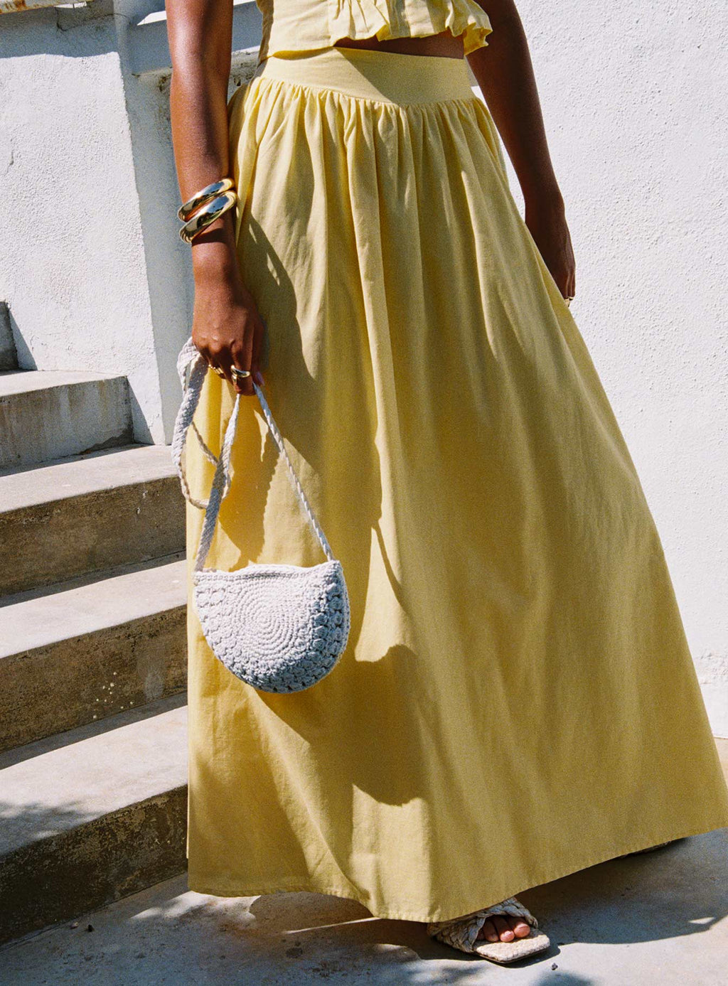Women's Valerio Maxi Skirt Yellow | Linen blend pleated Maxi skirt 1