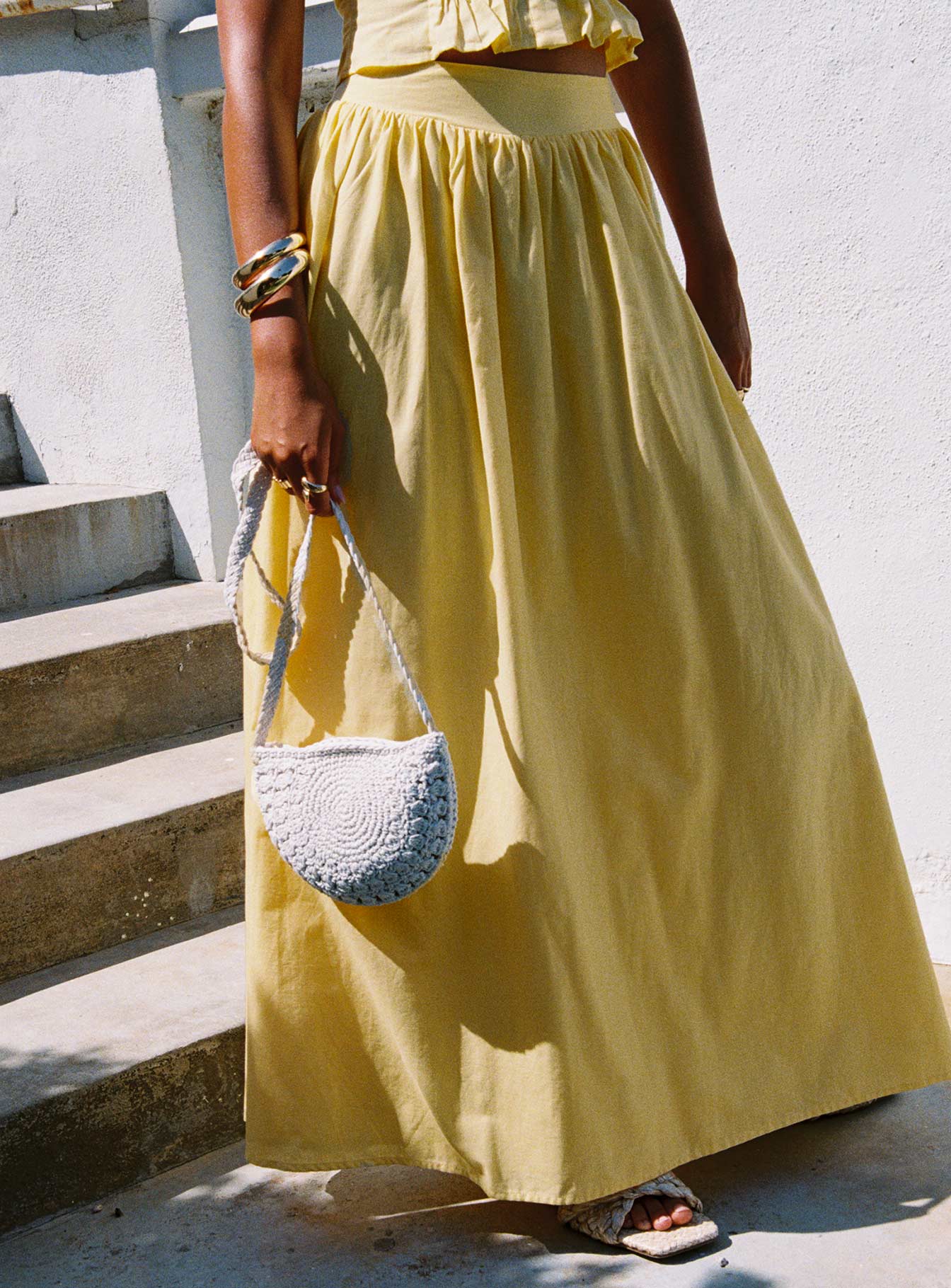 Women's Valerio Maxi Skirt Yellow | Linen blend pleated Maxi skirt 1