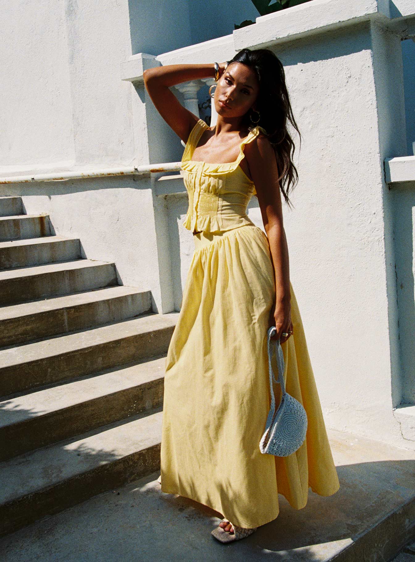 Women's Valerio Maxi Skirt Yellow | Linen blend pleated Maxi skirt 2