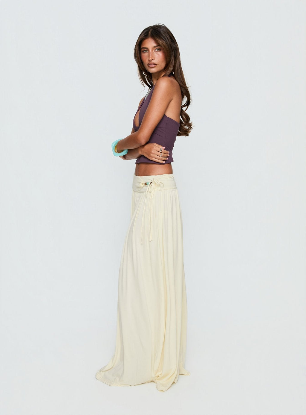 Women's Velvet Storm Tie Detail Flowy Maxi Skirt Cream | Tie-detail flowy maxi skirt 3