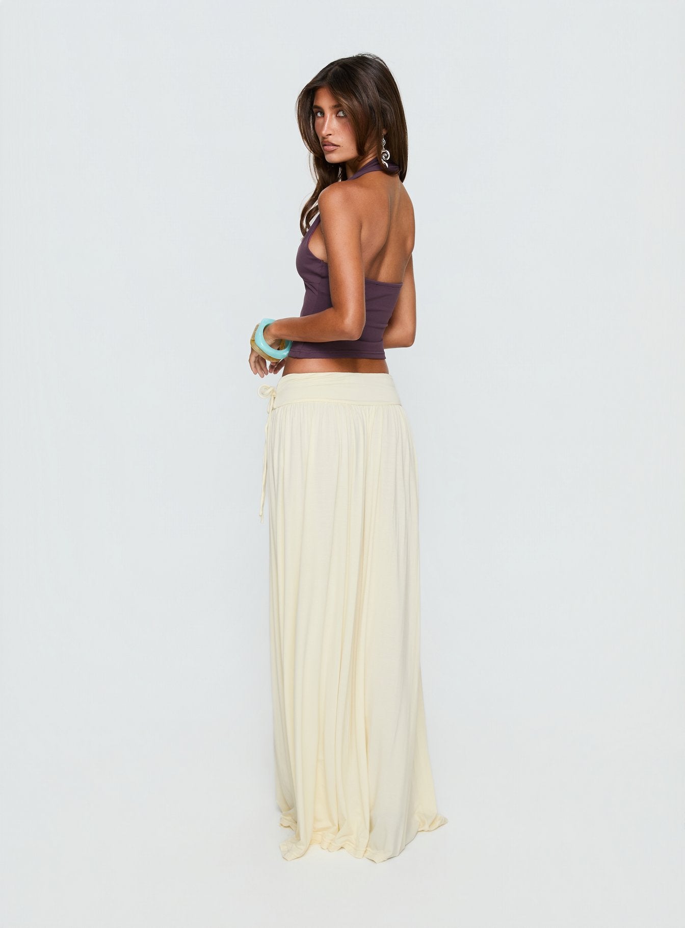 Women's Velvet Storm Tie Detail Flowy Maxi Skirt Cream | Tie-detail flowy maxi skirt 4