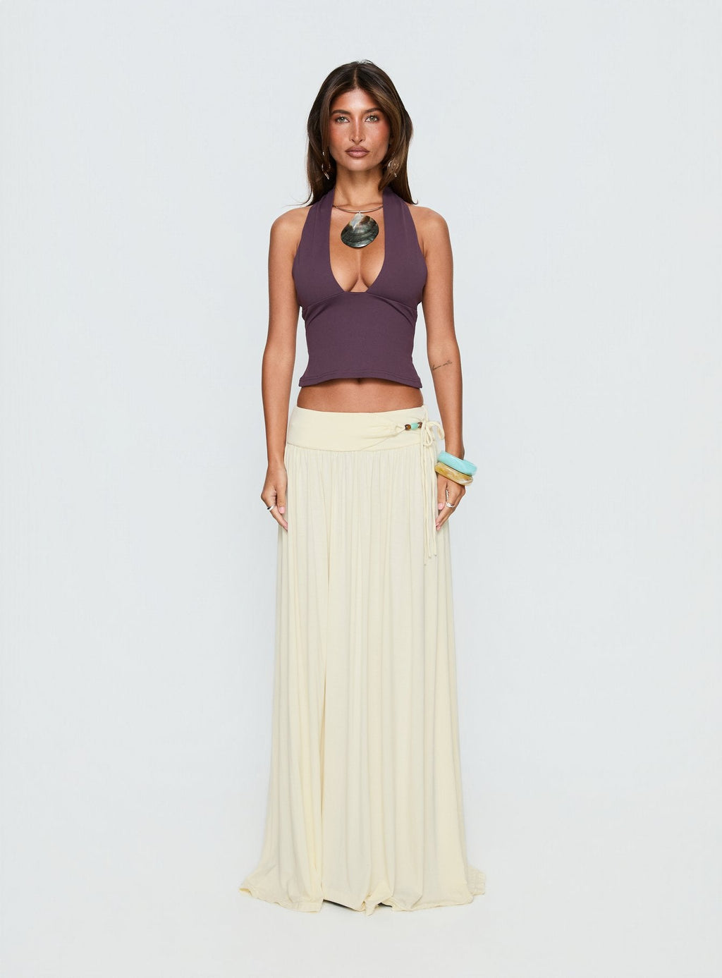 Women's Velvet Storm Tie Detail Flowy Maxi Skirt Cream | Tie-detail flowy maxi skirt 6