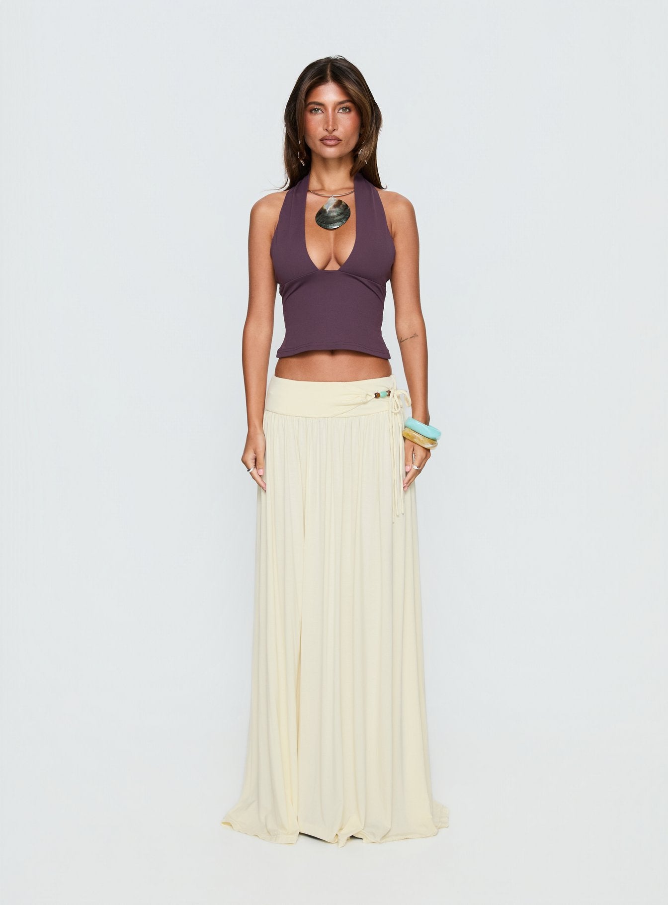 Women's Velvet Storm Tie Detail Flowy Maxi Skirt Cream | Tie-detail flowy maxi skirt 6