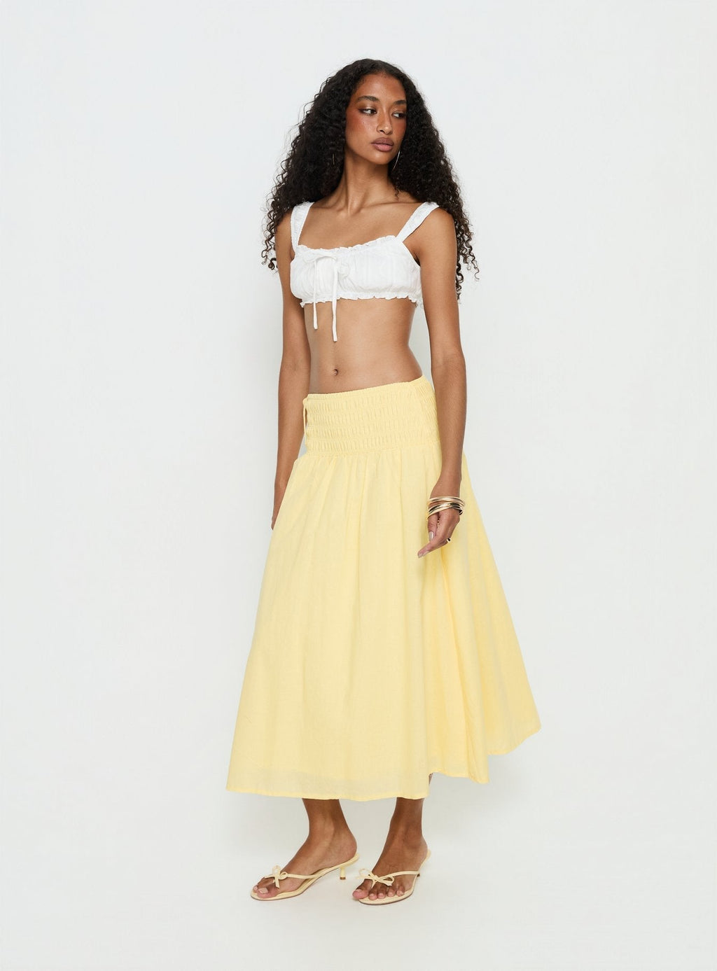 Women's Vence Ruched Maxi Skirt Lemon Yellow | Linen blend ruched maxi skirt 1