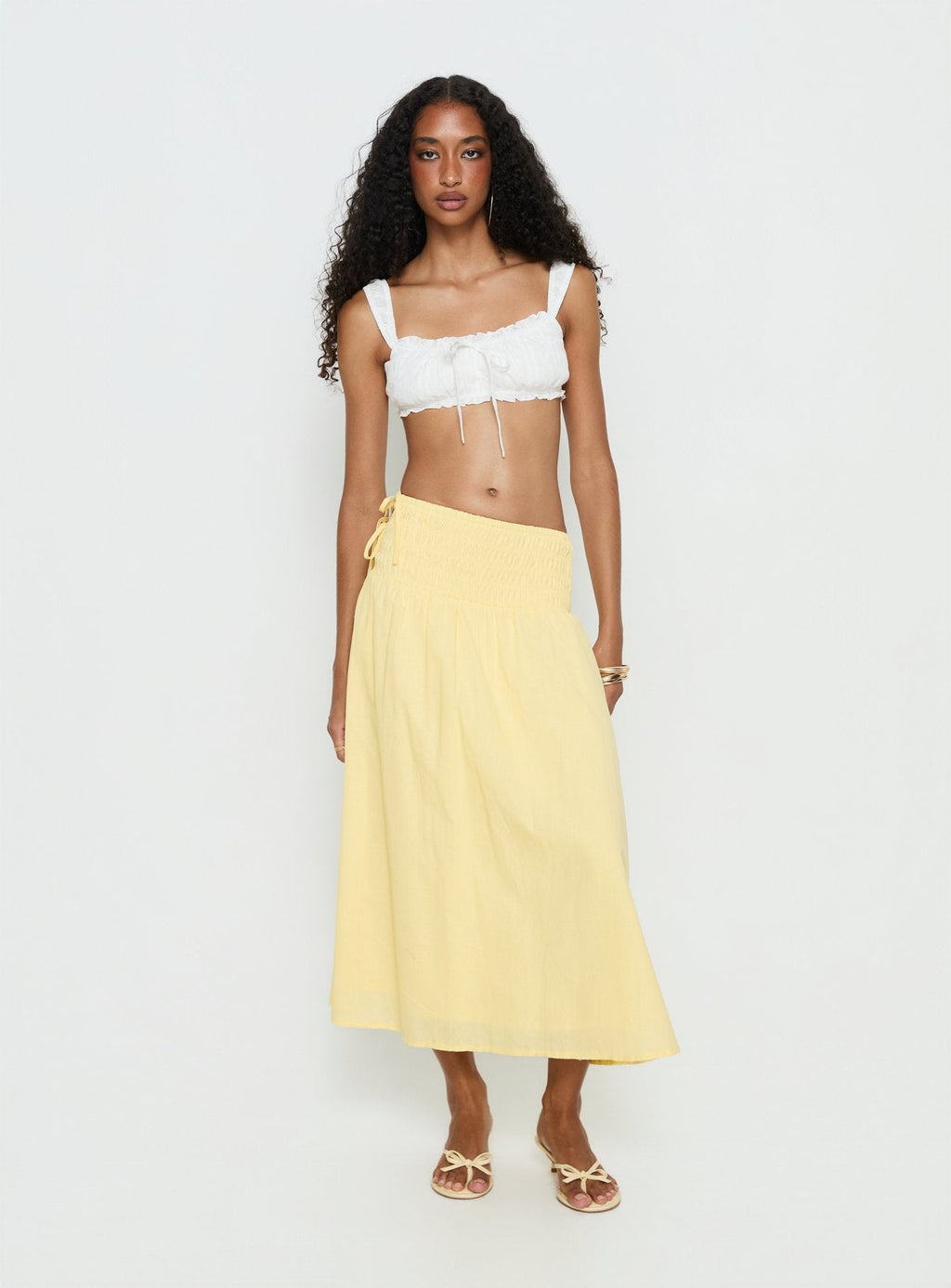 Women's Vence Ruched Maxi Skirt Lemon Yellow | Linen blend ruched maxi skirt 2