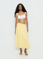 Women's Vence Ruched Maxi Skirt Lemon Yellow | Linen blend ruched maxi skirt 2