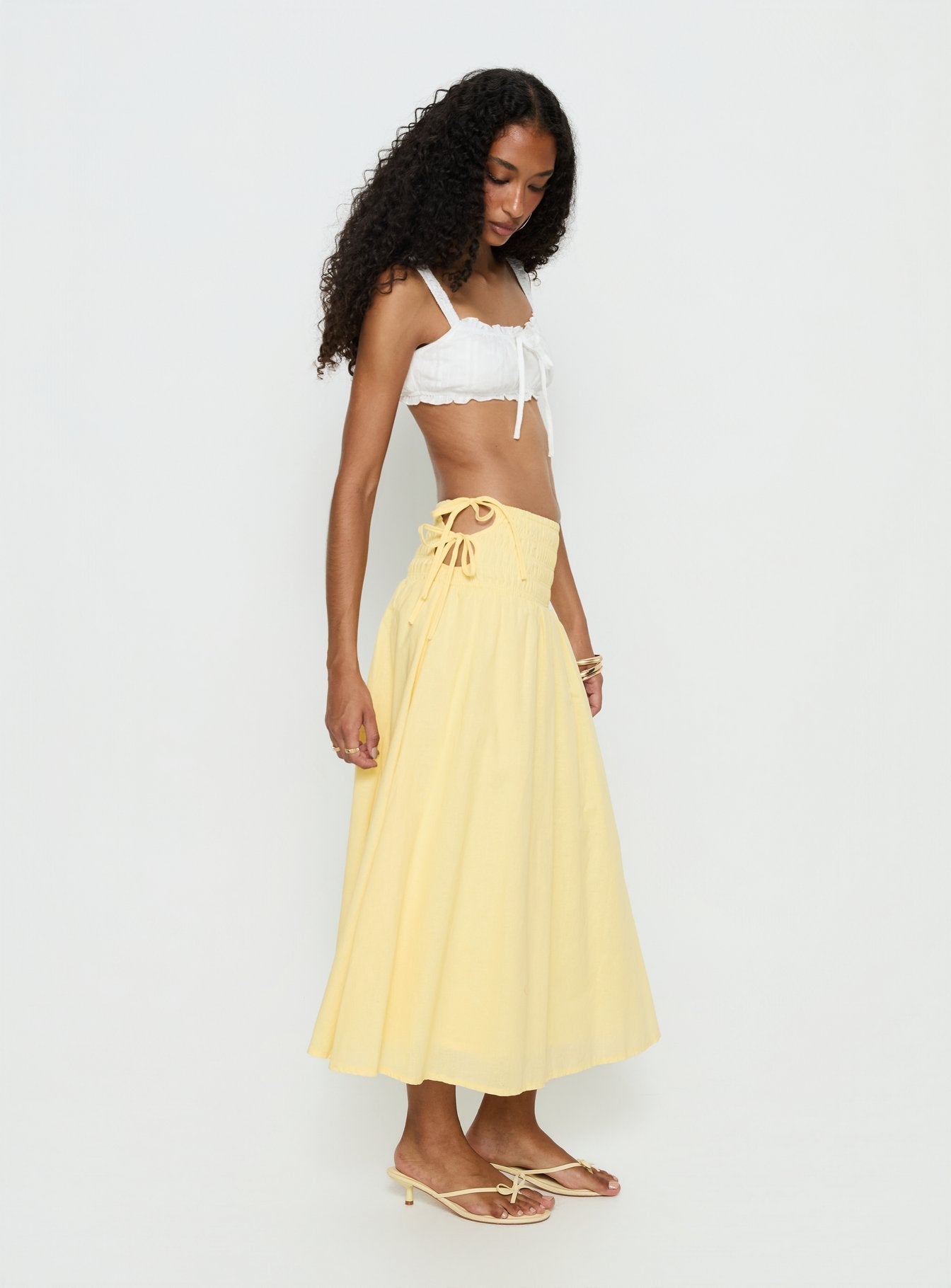 Women's Vence Ruched Maxi Skirt Lemon Yellow | Linen blend ruched maxi skirt 3