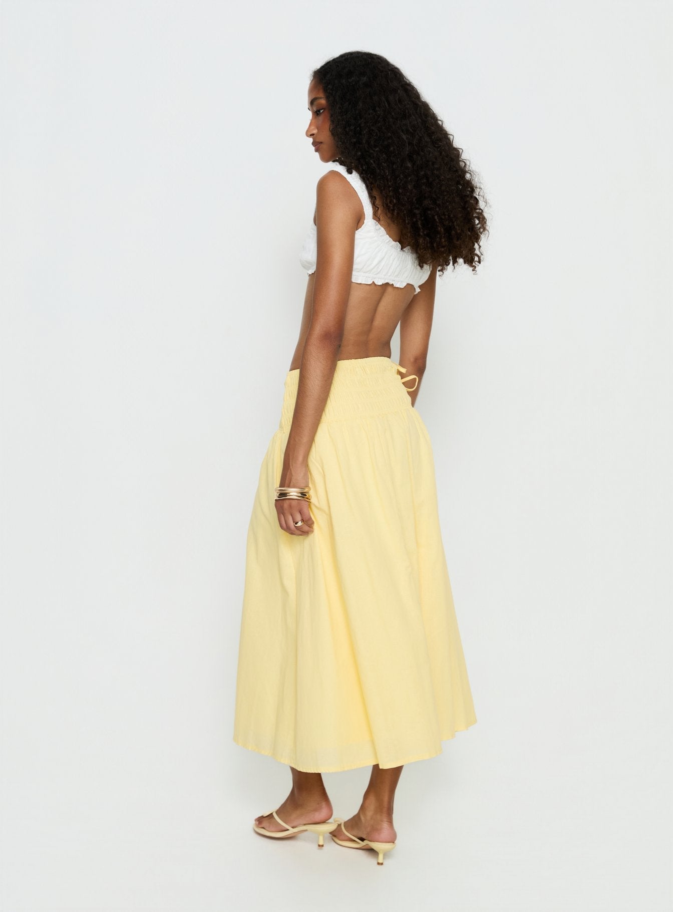 Women's Vence Ruched Maxi Skirt Lemon Yellow | Linen blend ruched maxi skirt 4