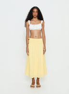 Women's Vence Ruched Maxi Skirt Lemon Yellow | Linen blend ruched maxi skirt 6