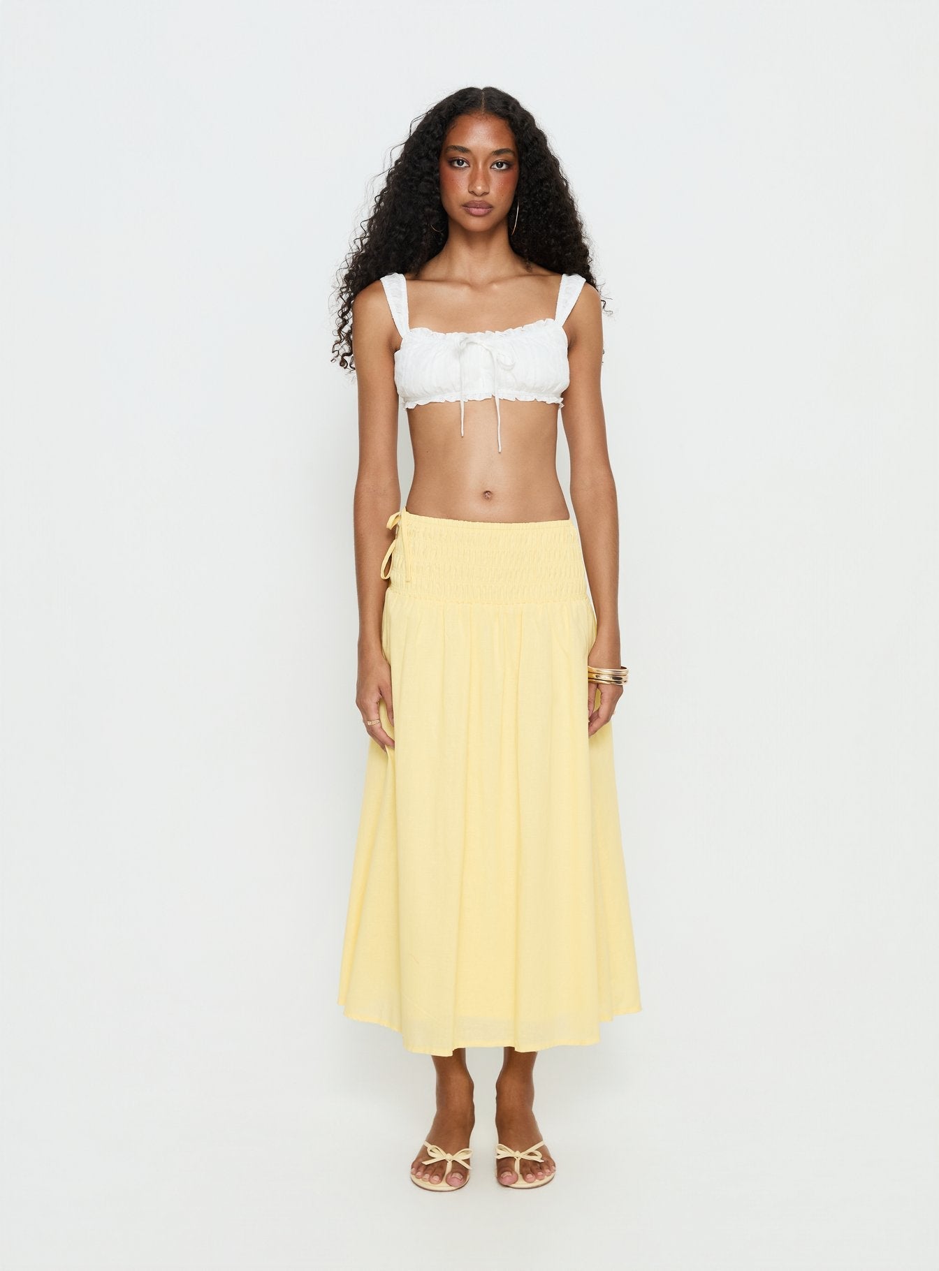 Women's Vence Ruched Maxi Skirt Lemon Yellow | Linen blend ruched maxi skirt 6
