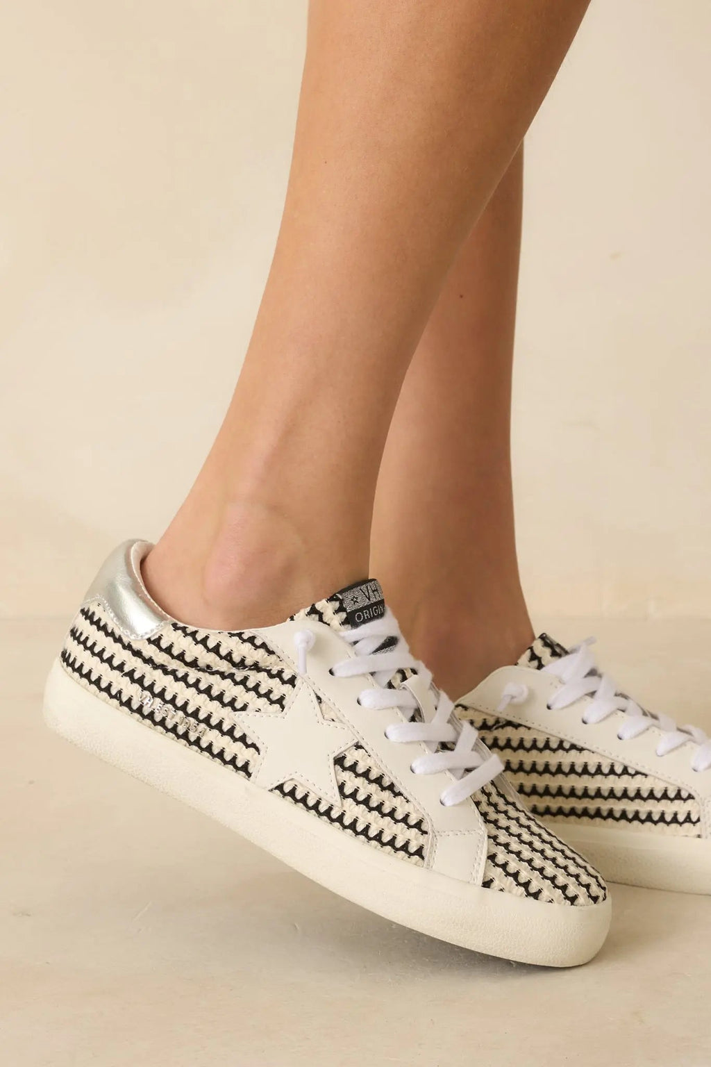 Women's Vintage Havana Flair 45 Black & White Crochet Sneakers | All Man Made Materials 1
