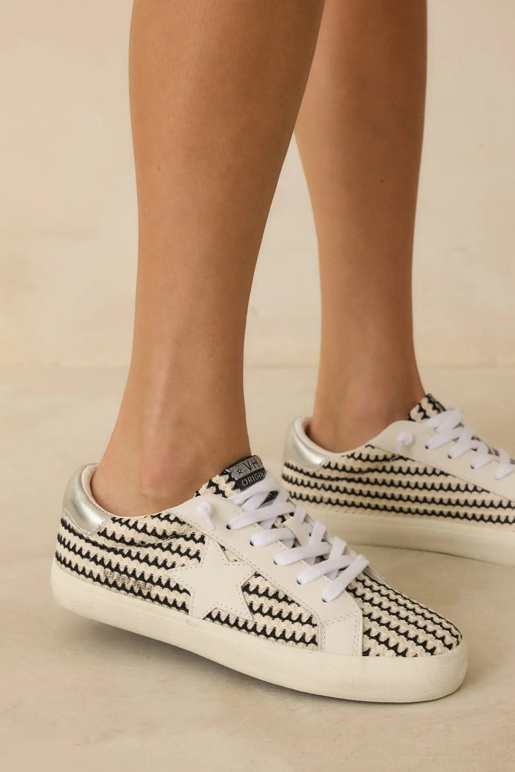 Women's Vintage Havana Flair 45 Black & White Crochet Sneakers | All Man Made Materials 2