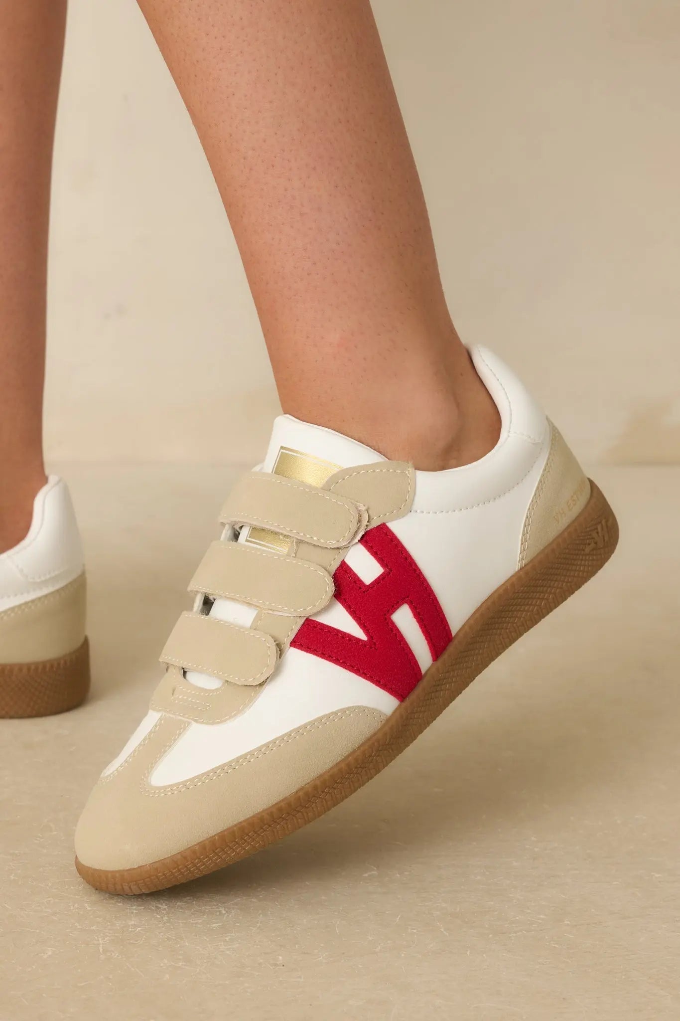 Women's Vintage Havana Pace 4 Red Multi Three Strap Low Top Sneakers | All Man Made Materials 1