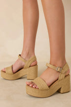 Women's Walking On Sunshine Natural Raffia Block Heel Platform Sandals | Heel measures 3.5" 1