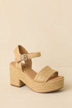Women's Walking On Sunshine Natural Raffia Block Heel Platform Sandals | Heel measures 3.5" 3