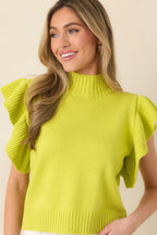 Women's Watch Her Work Chartreuse Green Knit Flutter Sleeve Top | 60% Cotton & 40% Acrylic 5