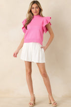 Women's Watch Her Work Hot Pink Knit Flutter Sleeve Top | 60% Cotton & 40% Acrylic 3