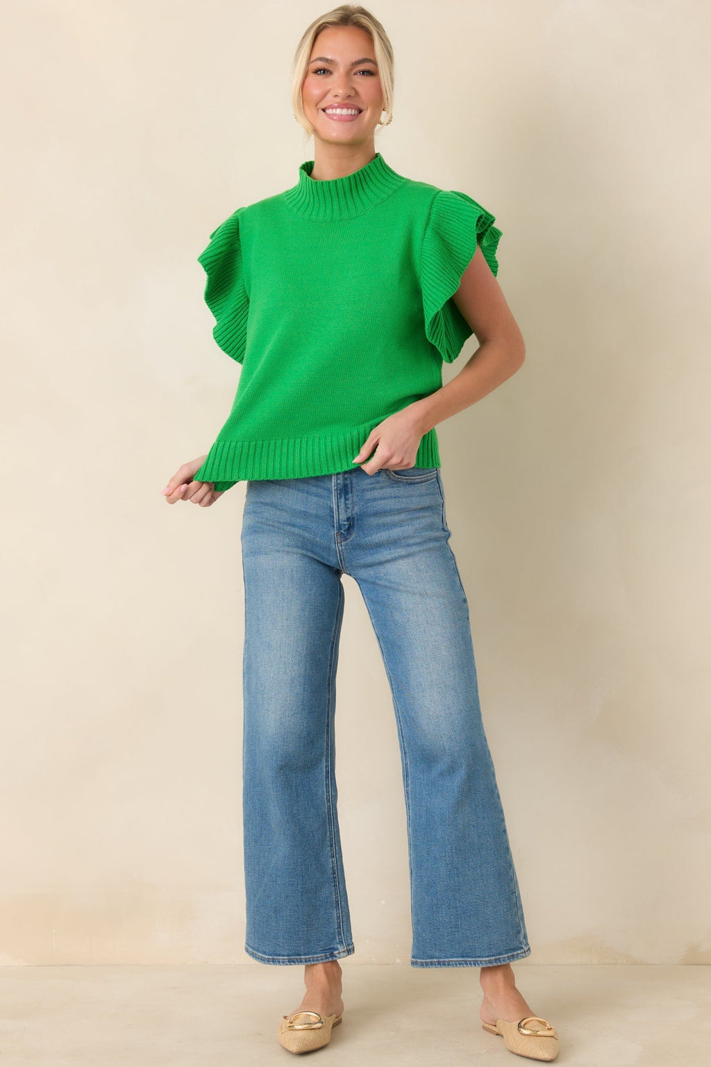 Women's Watch Her Work Kelly Green Knit Flutter Sleeve Top | 60% Cotton & 40% Acrylic 2