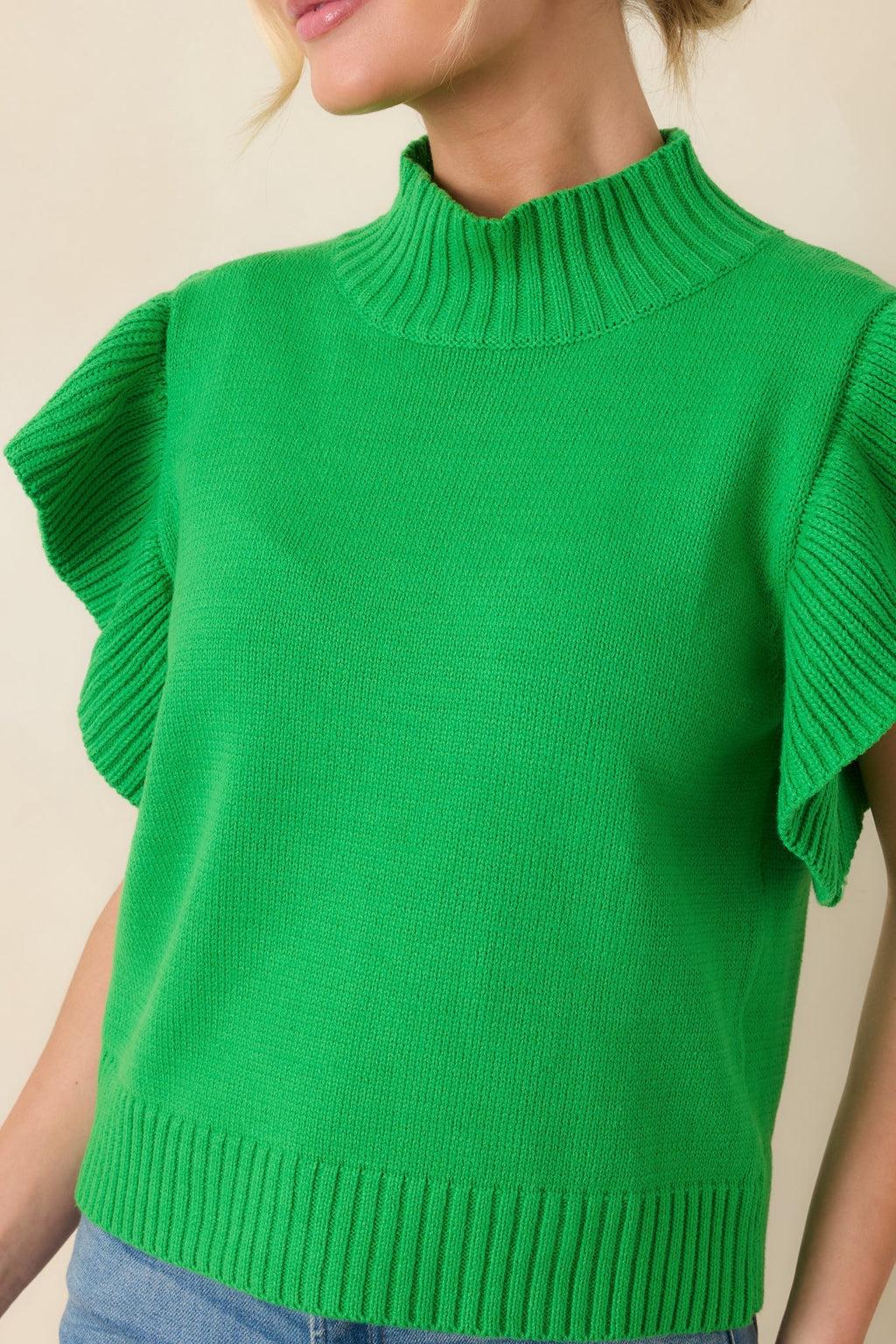 Women's Watch Her Work Kelly Green Knit Flutter Sleeve Top | 60% Cotton & 40% Acrylic 6