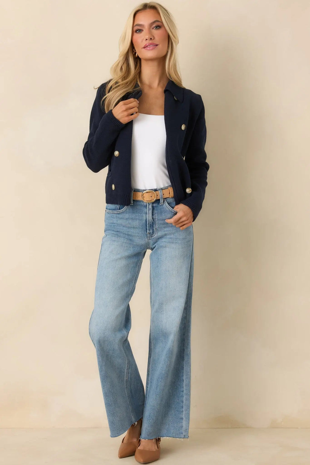 Women's Well Kept Secrets Navy Knit Cotton Double Breasted Cardigan | 100% Cotton 0