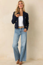 Women's Well Kept Secrets Navy Knit Cotton Double Breasted Cardigan | 100% Cotton 0