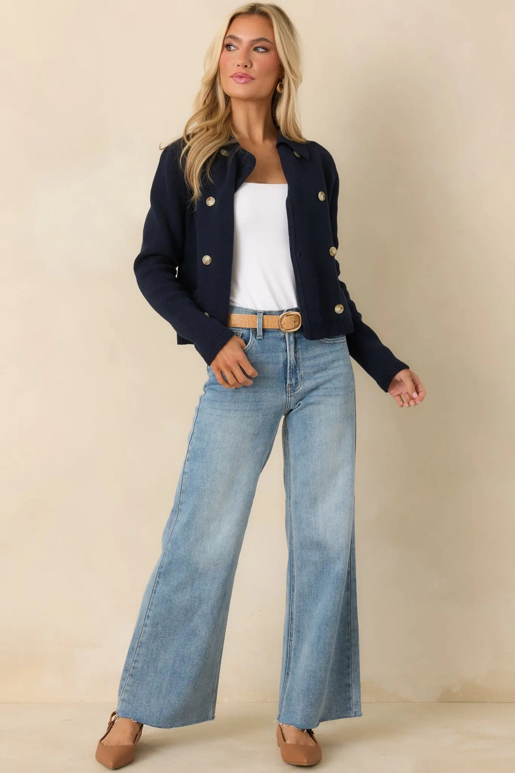 Women's Well Kept Secrets Navy Knit Cotton Double Breasted Cardigan | 100% Cotton 3